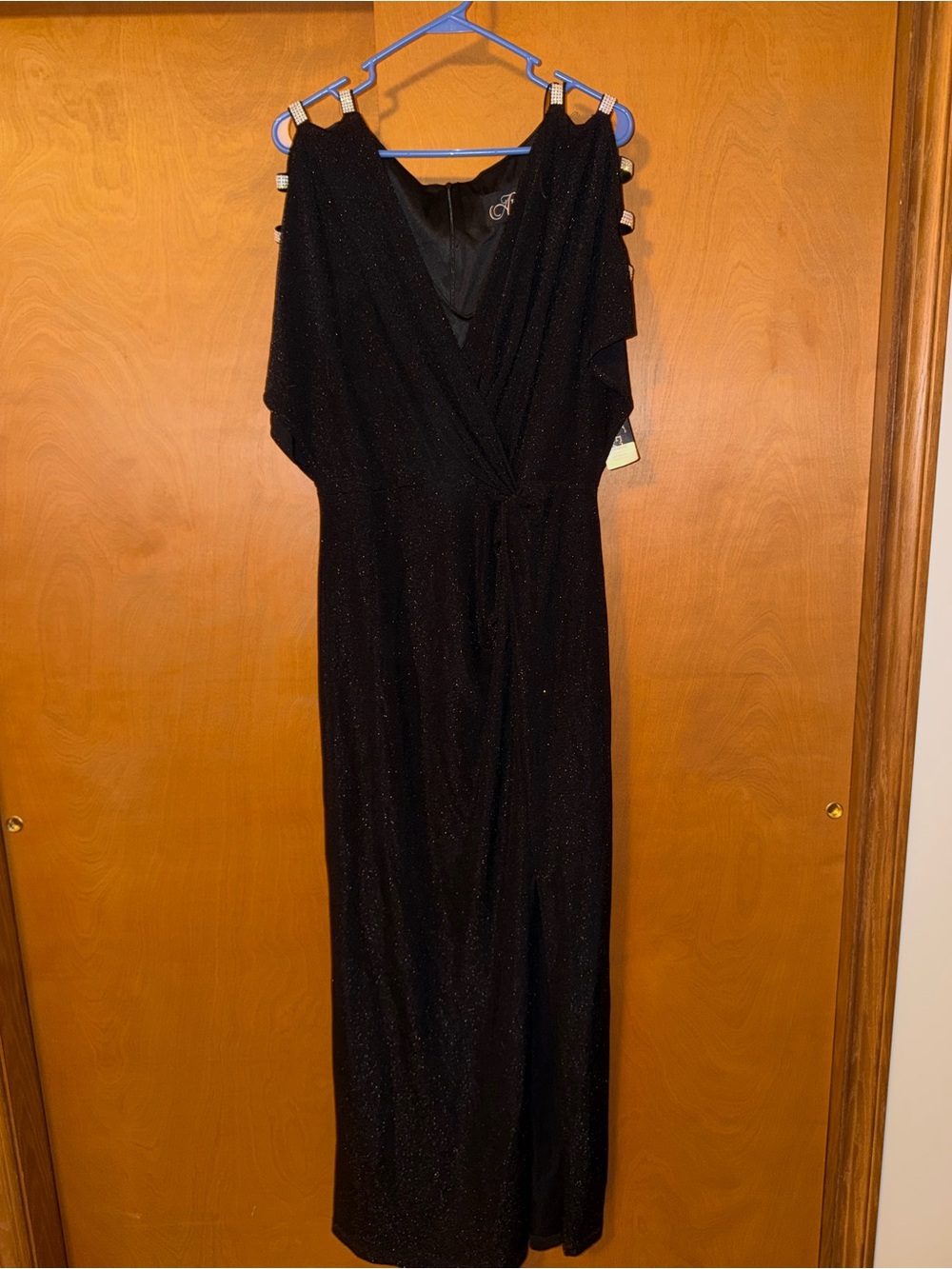Alex Evenings Black Sparkle Maxi Dress with V-Neck